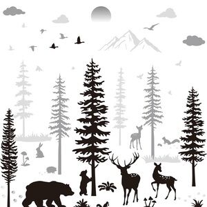 Nursery Wall Decals Forest Deers Wall Stickers Bears Pine Tree Wall Decals (003)